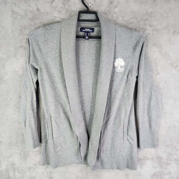 Womens Gray Lands End Outfitters Cardigan Sweater Long Sleeve OBHC Logo Size M - Picture 2 of 10